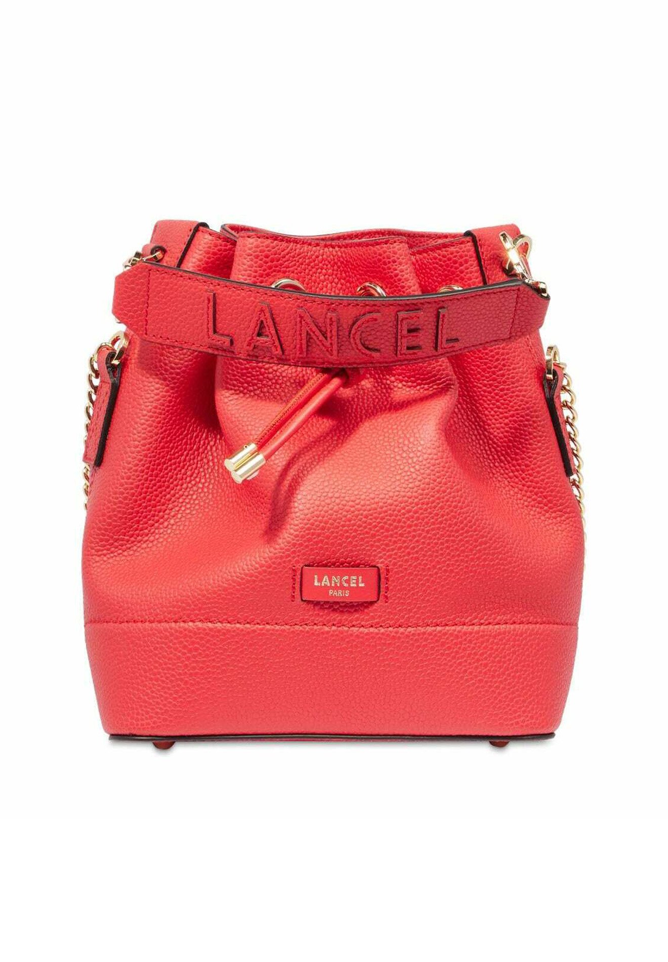 Sac seau Lancel Ninon rouge en cuir grainé