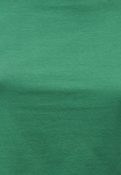 Tissu vert uni avec une surface lisse et légèrement texturée, uniformément coloré sans aucun motif ni design.