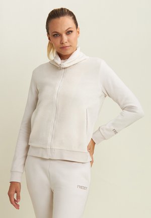 TURTLENECK WITH RHINESTONE LOGO - Felpa con zip - beige