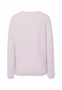 Ljusrosa långärmad tröja med rund halsringning sedd bakifrån mot en vit bakgrund.