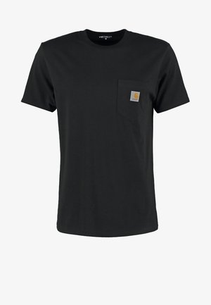 T-shirt nera a maniche corte con scollo a girocollo e taschino sul petto sinistro con una piccola toppa con il logo Carhartt.