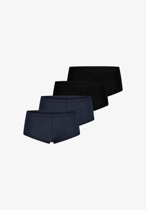 Fire par sømløse boyshorts undertøj i sort og mørkeblå, arrangeret i to rækker på en hvid baggrund.