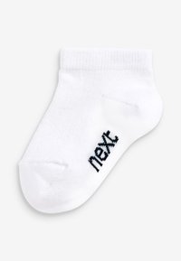 Weißes Baumwoll-Ankelsocke mit geripptem Bund, mit schwarzem "next"-Logo an der Seite und einer glatten, weichen Textur.