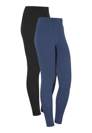Två par leggings: ett svart och ett marinblått. Tillverkade av mjukt jersey-material, med en åtsittande design och ett elastiskt midjeband.