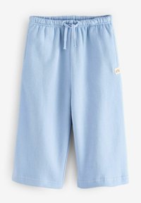 Ljusblå bomullsshorts med elastisk midja, dragsko, två sidofickor och en liten varumärkesetikett på vänster sida.