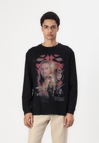 Long-sleeve black t-shirt featuring a colorful graphic print of characters from "Star Wars: Episode I - The Phantom Menace."