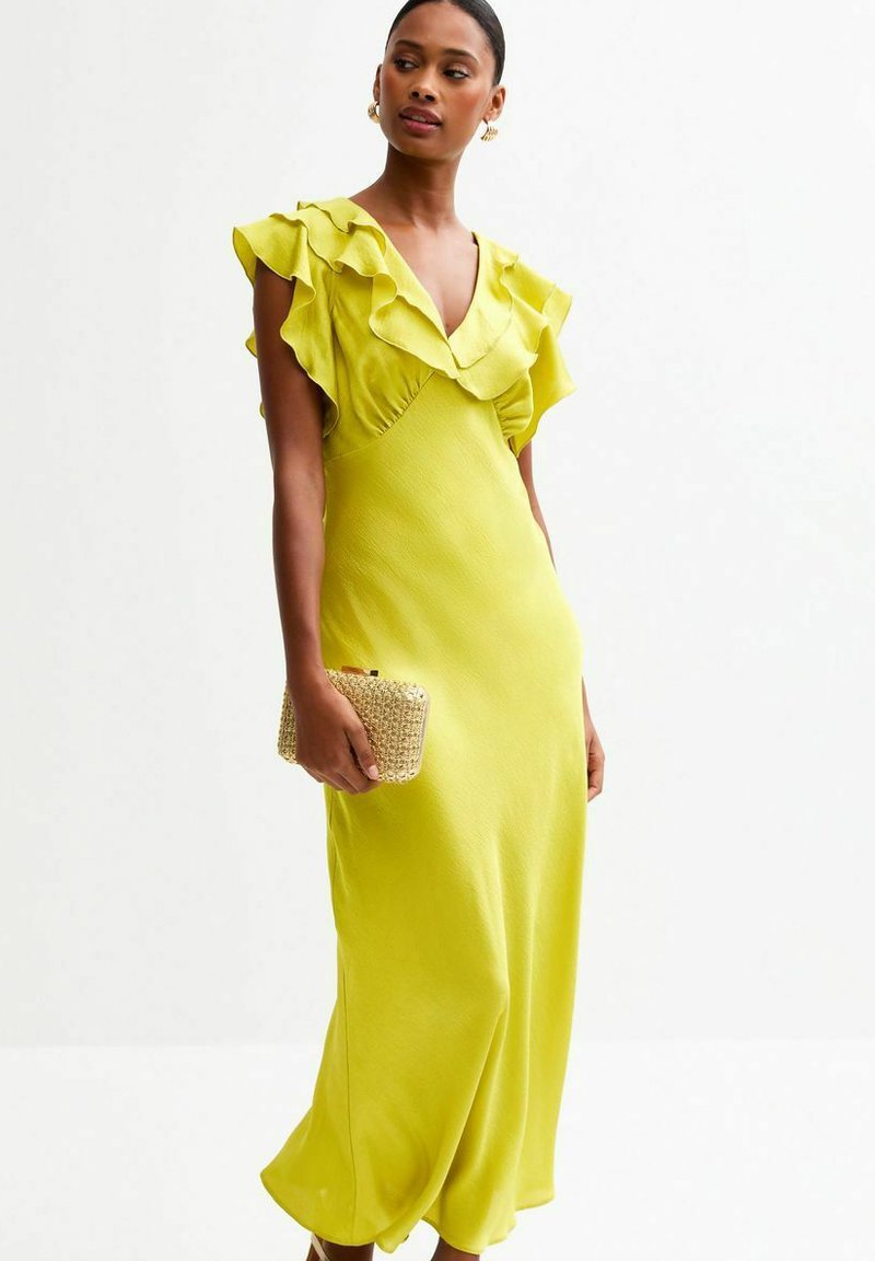 New Look CRINKLED RUFFLED MIDI - Festklänning - green
