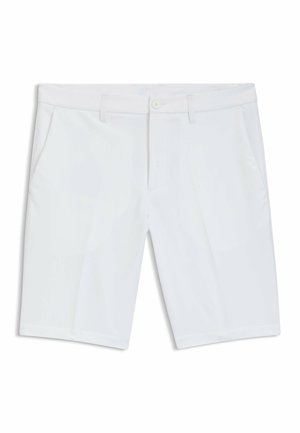 Valkoiset shortsit, jotka on valmistettu sileästä ja kevyestä kankaasta. Ominaisuuksiin kuuluu napilla suljettava vyötärö, kaksi sivutaskua ja suora lahjepituus.