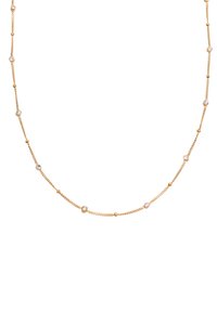 Goldkette mit ungleichmäßig verteilten runden Akzenten mit klaren Steinen, abwechselnd strukturierte Glieder für zusätzliche Details.