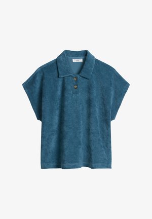 Blauw poloshirt van badstof met korte mouwen, kraag en twee knopen, wijde pasvorm, voorzien van label Marc O'Polo Denim.