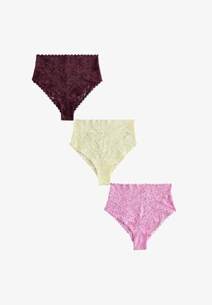 Next, HIGH RISE HIGH LEG FIT - ALL OVER LACE KNICKERS 3 PACK . - Aluspüksid - chocolate brown pink lime green