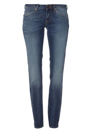 Blaue Jeans aus Denim im Slim-Fit, mit einem klassischen Fünf-Taschen-Design, dezenten Verwaschungen und einem Knopfverschluss an der Taille.