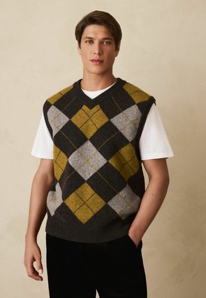 REGULAR FIT -  V-NECK TANK WITH . - Vest - charcoal grey ochre yellow