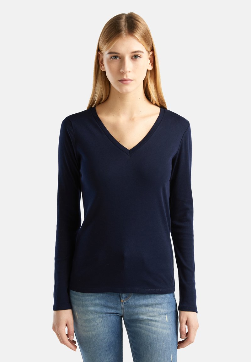 United Colors of Benetton WITH V-NECK - Maglietta a manica lunga - blue