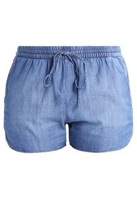 Jeansshorts med resårmidja och justerbar dragsko. Ljusblå färg, med en slät yta och avslappnad passform.