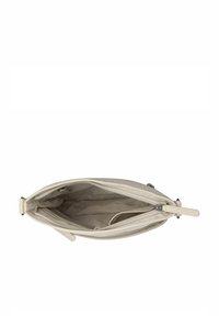 Borsa in pelle beige chiaro con chiusura a zip. L'interno presenta una fodera in tessuto liscio e un ampio scomparto per la conservazione.
