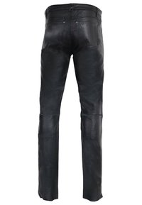 Schwarze Lederhose mit glatter Textur, geradem Schnitt und zwei Gesäßtaschen. Verfügt über strapazierfähige Nähte und ein klassisches Taillendesign.
