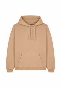 Felpa con cappuccio beige realizzata in morbido tessuto, dotata di tasca a marsupio, polsini a costine e vestibilità comoda. Marchio visibile all'interno del colletto.
