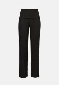 Pantalon noir côtelé avec une taille haute large. Design droit et ajusté avec une finition texturée, offrant un confort optimal.