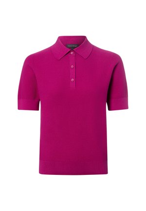 Magenta poloshirt met korte mouwen, drie knopen en een klassieke kraag, gebreide stof, merkembleem aan de binnenkant van de kraag.
