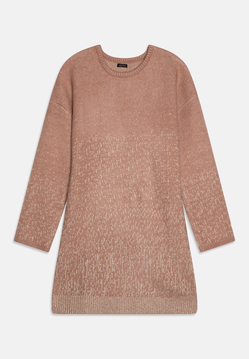 Maglione lavorato a maglia in un morbido colore blush con un design a gradiente, caratterizzato da un colletto e polsini a coste, con un sottile motivo a trama in tutta la superficie.