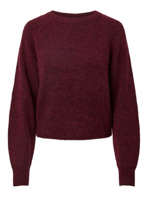 Pull en mélange de laine bourgogne, à col rond, avec des manches longues et des poignets et ourlet côtelés.