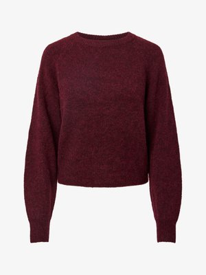 Pull en mélange de laine bourgogne, à col rond, avec des manches longues et des poignets et ourlet côtelés.
