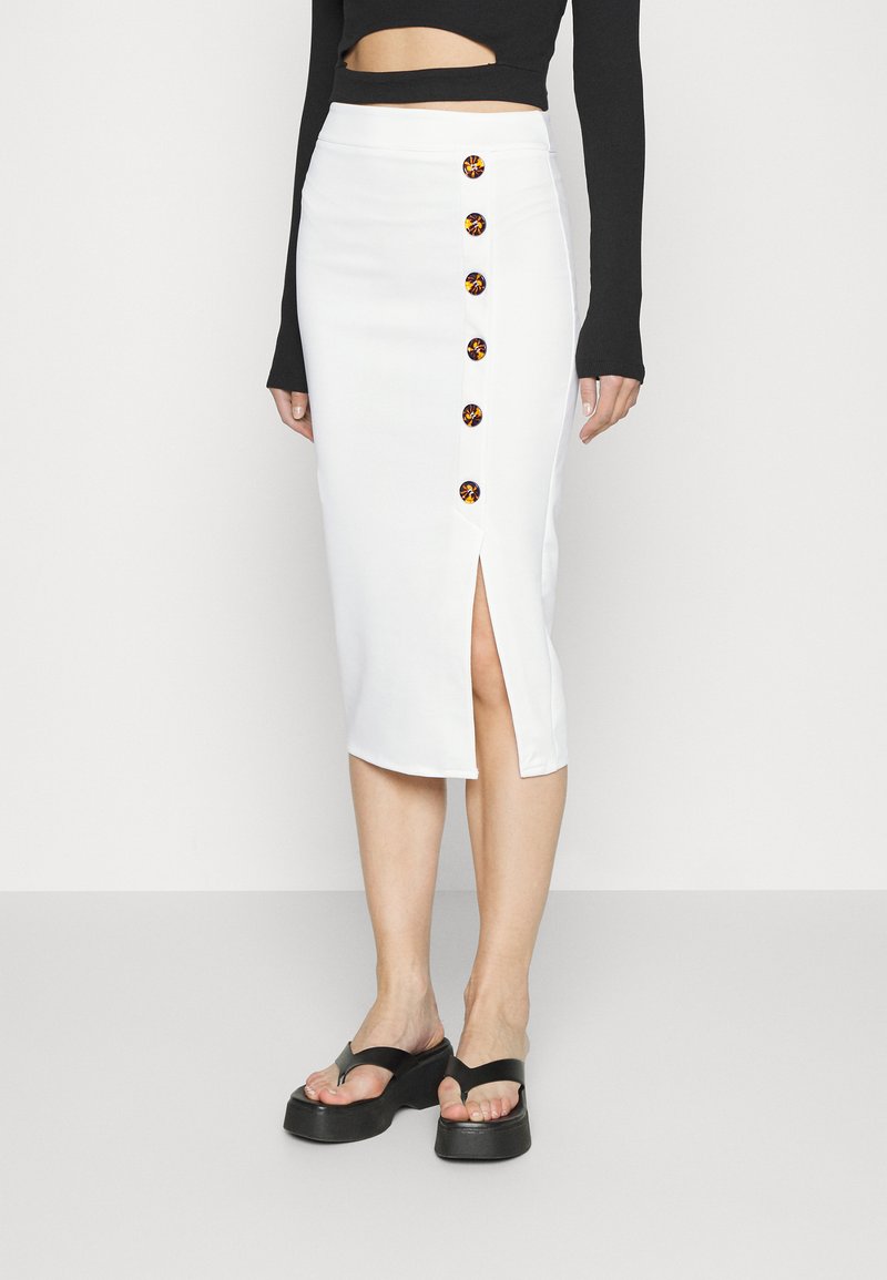 WAL G. TORTOISE BUTTON SKIRT - Saia lápis - white