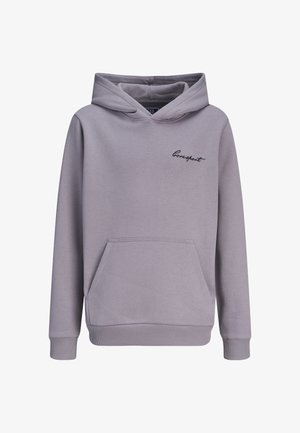 Light purple hoodie made of soft fabric. Features a front pocket, ribbed cuffs, and an embroidered "love sport" detail on the chest.