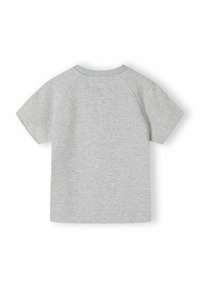 Grå kortærmet T-shirt med rund hals og raglan ærmer, lavet af et glat, let stof med en subtil meleret tekstur.