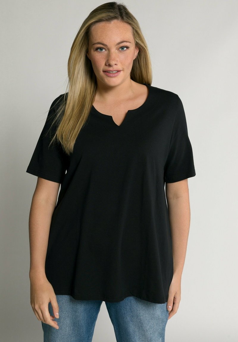 Ulla Popken A-LINIE HALBARM - Triko s potiskem - black