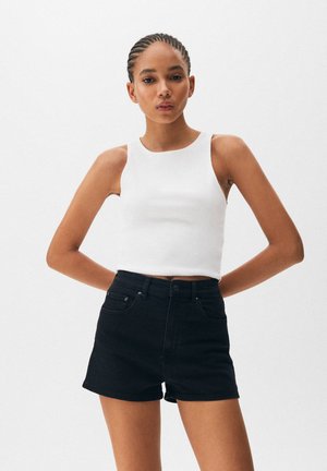 HIGH WAIST - Jeans Shorts - mottled black