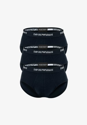 Ensemble de slips en coton noir avec une taille élastique estampillée. Le tissu semble lisse avec une coupe classique et sans motifs visibles.