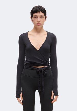 Even&Odd active LONG SLEEVE FINE RIB YOGA WRAP TOP WITH THUMB HOLES - Top s dlhým rukávom - black