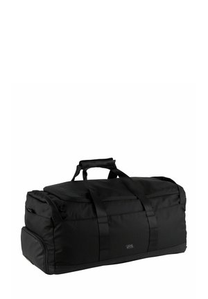 Sac de sport rectangulaire noir avec des poignées, poche zippée sur le côté et une petite étiquette logo sur le panneau avant.