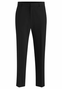 Pantaloni neri dal design su misura, con vita piatta, gamba dritta e passanti per cintura. Realizzati in un tessuto morbido.
