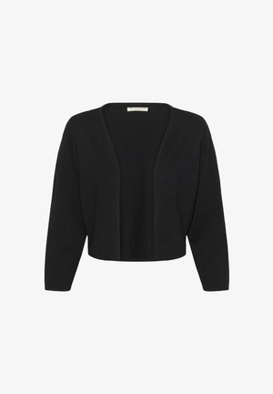 Melnas, īsas, atvērtas priekšpuses kardigāns ar garām piedurknēm un mīkstu adījumu, paredzēts ikdienas valkāšanai.