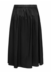 Gonna nera midi realizzata in tessuto leggero, con cintura elastica e design ampio e fluido con pieghe naturali.