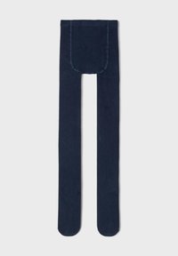 Collants en polaire bleu marine avec une texture douce, dotés d'un design sans couture et d'une taille renforcée pour plus de confort et de durabilité.