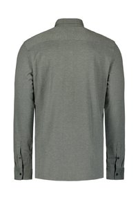 Lange mouwen shirt in een gedempt grijze kleur. Beschikt over een klassieke kraag, knopenmanchetten en een gestructureerde stof zonder zichtbare patronen.