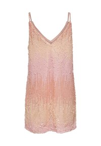 Robe à sequins avec un décolleté en V, des bretelles ajustables et un design dégradé passant du rose clair au pêche.