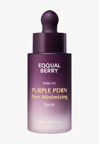 Fioletowa szklana butelka z zakraplaczem. Zawiera serum oznaczone jako "PURPLE PDRN Pore Minimizing", 30 ml, z gradientowym wykończeniem.