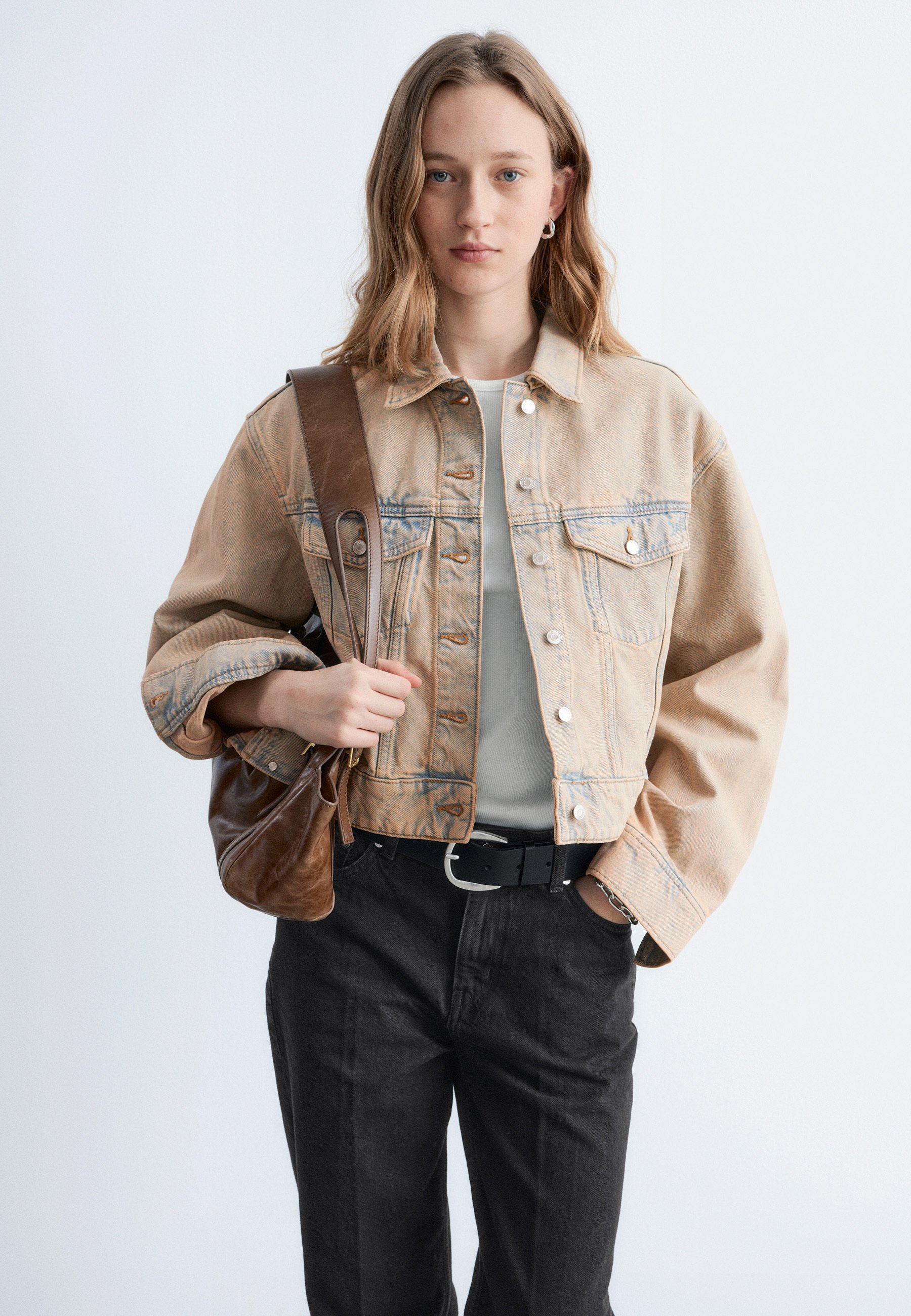 & OTHER STORIES CROPPED OVERDYE - Denim jacket - beige - Zalando