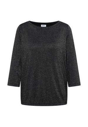 T-shirt long à manches noires pailleté pour femme, avec un col rond et une coupe décontractée, étiqueté "CECIL" à l'intérieur du col.