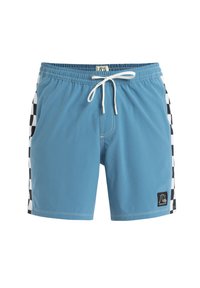 Blaue Badeshorts aus leichtem Stoff. Mit karierter Seitenpartie, elastischem Bund mit Kordelzug und Logo-Patch.