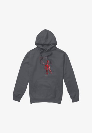 Dunkelgrauer Hoodie mit rotem Motiv des Daredevil-Charakters, der einen Schlagstock hält, und dem Marvel-Logo unter dem Design.