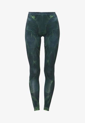 Hoge taille legging met een donkergroen bloemenpatroon, gemaakt van rekbare stof met een gladde textuur en een aansluitende pasvorm.