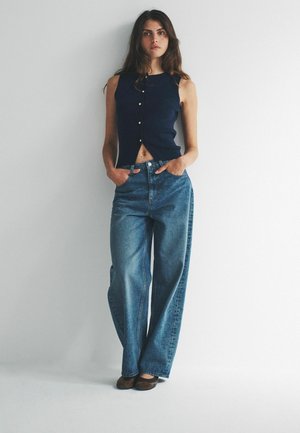 REGULAR FIT GOLD BUTTON . - Vestă - navy blue ecru