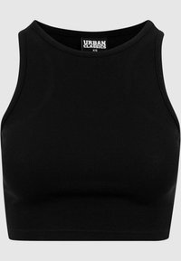 Débardeur court noir côtelé avec encolure ronde et design sans manches, taille XS, étiqueté Urban Classics.