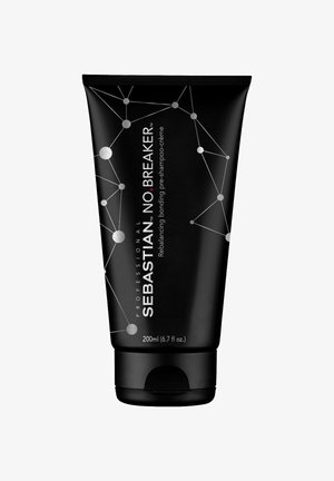 Black tube of Sebastian No Breaker, 200ml, featuring a sleek design with white and gray network pattern, and red accent dot.